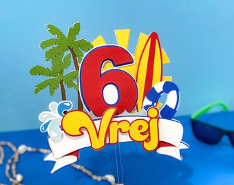 Taarttopper voor zwembadfeest | Taarttopper strandfeest | Zomerthemafeest | Verjaardagsthema zwembadfeest | Strandbal | Verjaardagsfeestje surfer