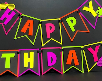 Neon Theme Birthday Banner | Personalized Birthday Banner | Neon Theme Party | Party Decorations