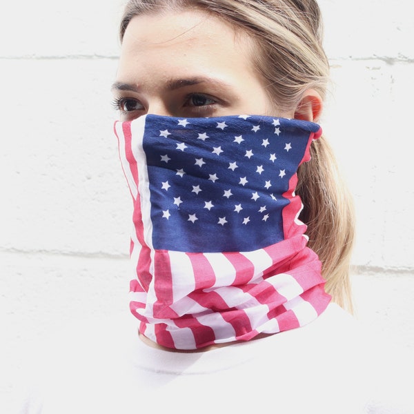 America Flag Neck Gaiter ,Star and Stripes Face Mask, Multi functional Face Cover,Reusable & Washable Face Mask,.One Size Fit All