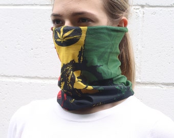 Bob Marley Neck Gaiter, Face Mask,Multi-Purpose Face Cover, Reusable & Washable Face Cover ,Rasta balaclava, One Size Fits All.