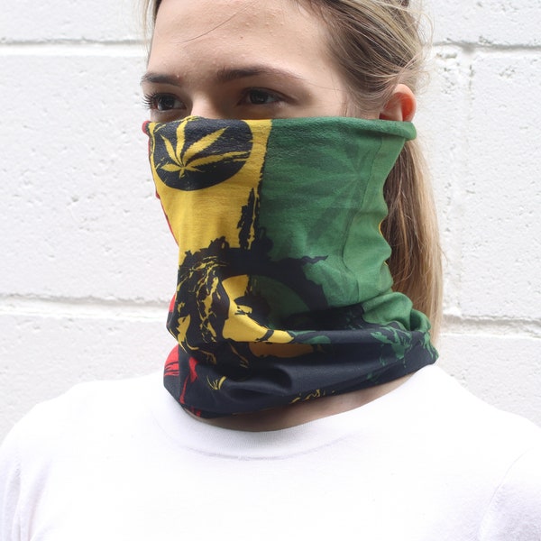 Bob Marley Neck Gaiter, Face Mask,Multi-Purpose Face Cover, Reusable & Washable Face Cover ,Rasta balaclava, One Size Fits All.