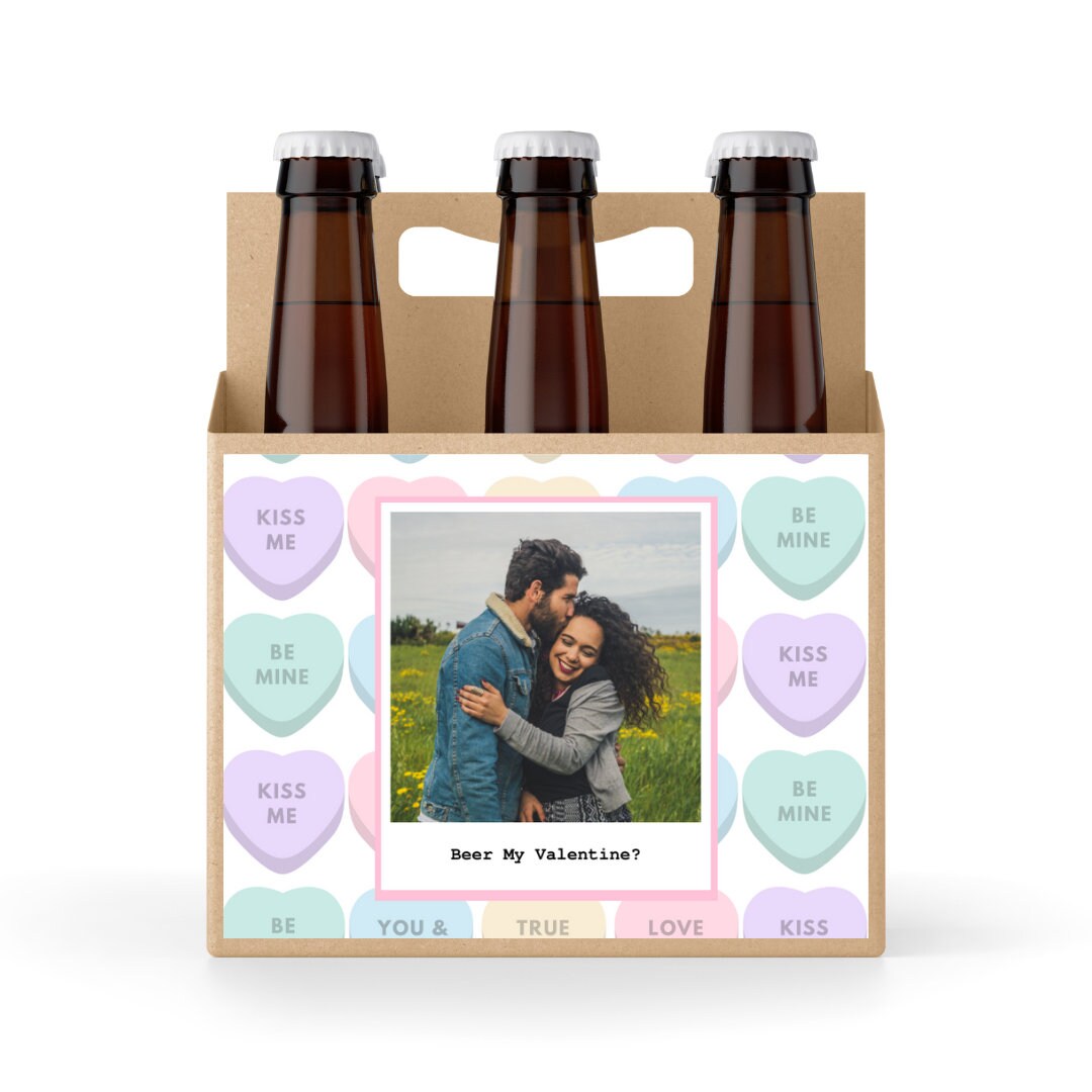 Beer My Valentine Personalized 6 Pack Holder, First Valentines Day Gift