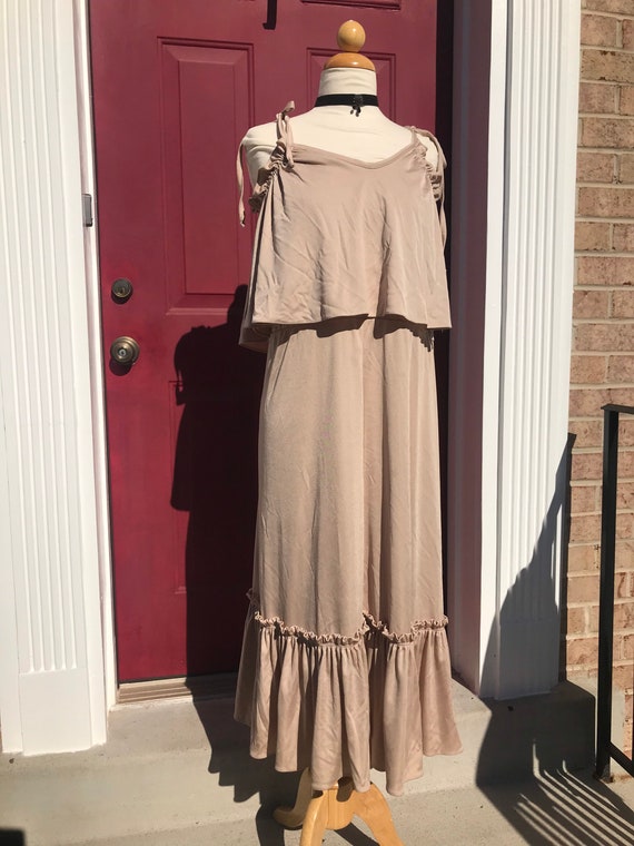 Tan 1970s Midi Prairie Dress size m