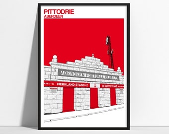 Aberdeen FC Art Print of Pittodrie Stadium, Poster, Picture, Gift