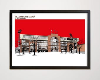 St Pauli konsttryck av Millerntor-stadion, affisch, bild, gåva