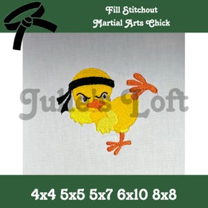 Martial Arts, Tae Kwon Do, Karate, cute kicking fill stitch embroidery design Chick