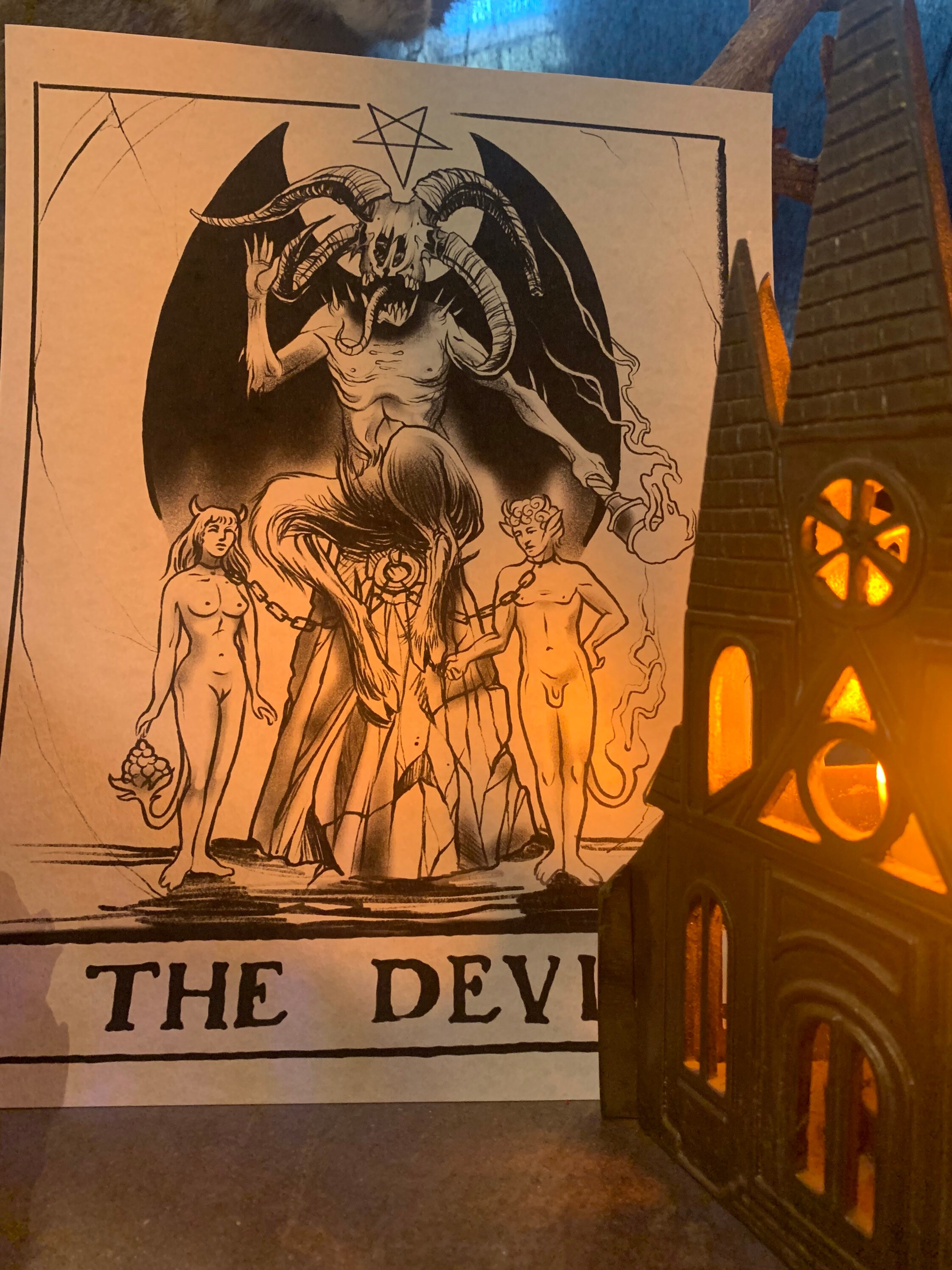 11x14 devil tarot card art print on parchment | Etsy