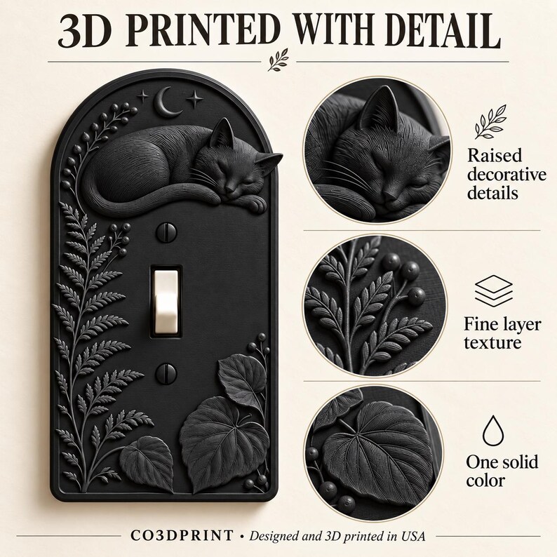 Cat Switch & Outlet Cover, Botanical Moon Wall Plate, Toggle Rocker ...