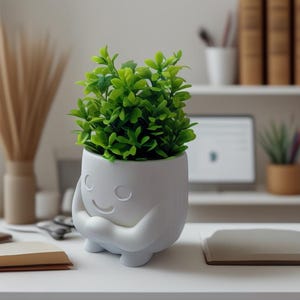 Smiling Zen Planter - Cute Face Succulent Pot - Positivity Plant Holder - Minimalist Home Decor - Gift for Plant Lover - Desk Buddy Mood