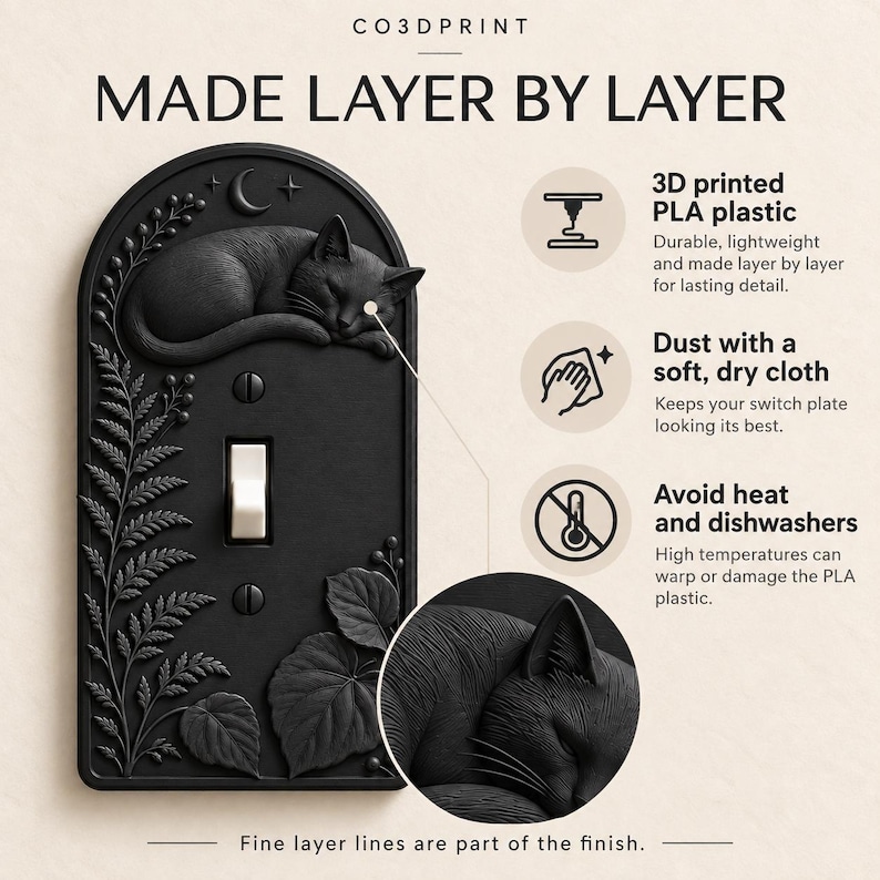 Cat Switch & Outlet Cover, Botanical Moon Wall Plate, Toggle Rocker ...