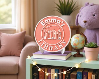 Personalized 3D Printed Library Sign: Custom Book Nook Decor