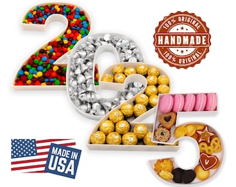 2025 Number Tray Kit (6″–13″) –  Charcuterie Display for Treats, Candy, Cake Pops – Reusable, Hand‑Wash Party Décor PLASTIC Number Tray