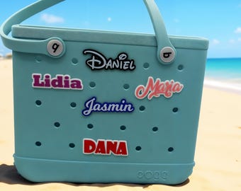 Personalized Name Tag for Beach Tote – Custom Bag Charm for Tote Bags,  Diaper Bags – Name Plate Accessory for Travel & Gifts for Bogg Bag