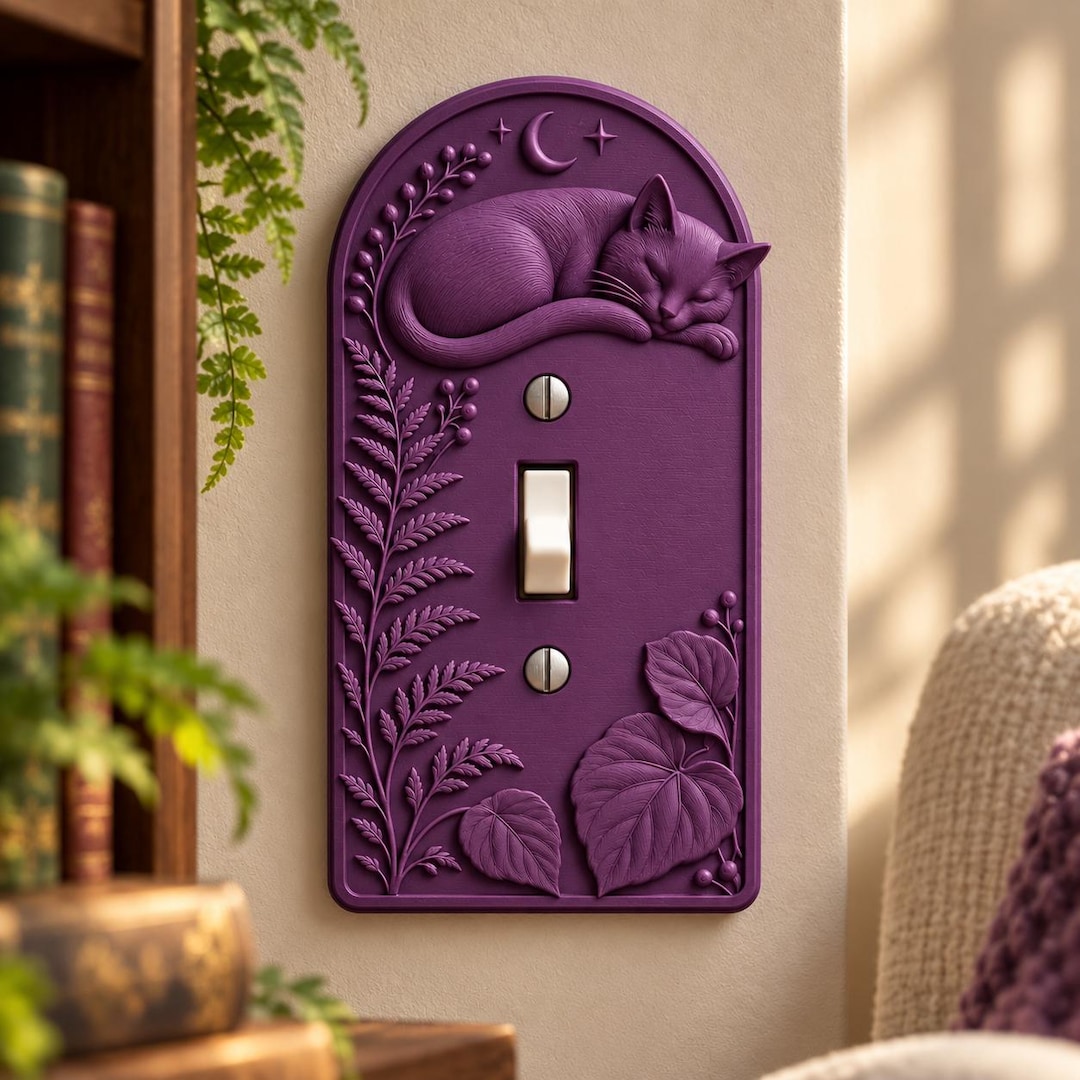 Cat Switch & Outlet Cover, Botanical Moon Wall Plate, Toggle Rocker ...