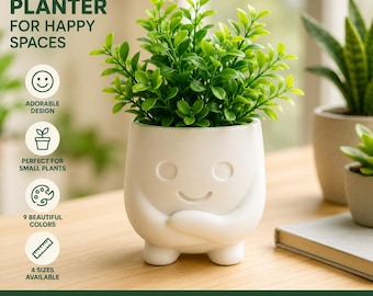 Smiling Face Planter,  Succulent Pot, Zen Desk Decor, Plant Lover Gift
