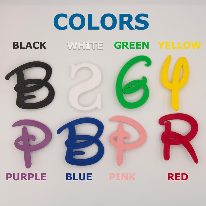May include: A set of eight foam letters in various colors, including black, white, green, yellow, purple, blue, pink, and red. The letters spell out the word "COLORS".