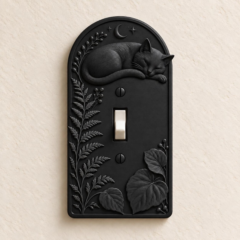 Cat Switch & Outlet Cover, Botanical Moon Wall Plate, Toggle Rocker ...
