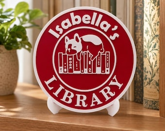Personalized Library Sign, Custom Name Bookshelf Decor, 3D Printed Book Nook Sign with Stand, Gift for Book Lovers
