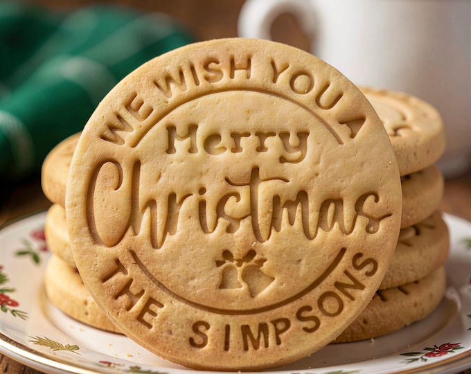 Personalized Christmas Cookie Stamp & Cutter, Custom Family Name, Four Shapes, Recipe included