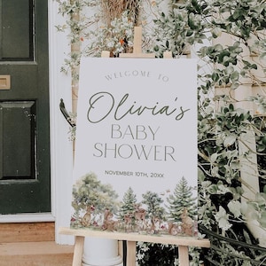Letrero de bienvenida para baby shower con temática de bosque, póster de bienvenida para baby shower con animales del bosque, letrero de bienvenida con temática de bosque, letrero rústico para baby shower con temática de montaña / CIERVO