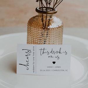 Plantilla de boleto de bebida de boda, boleto de bebida gratis, vale de bebida de boda minimalista, boletos de bebida imprimibles para la boda, bebidas por cuenta nuestra /SARAH