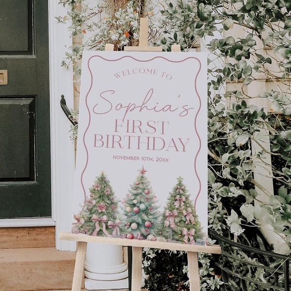 Pink Christmas First Birthday Welcome Sign, Winter ONEderland Birthday Welcome Sign, Winter 1st Birthday Welcome Sign, Holiday Sign | BELLE