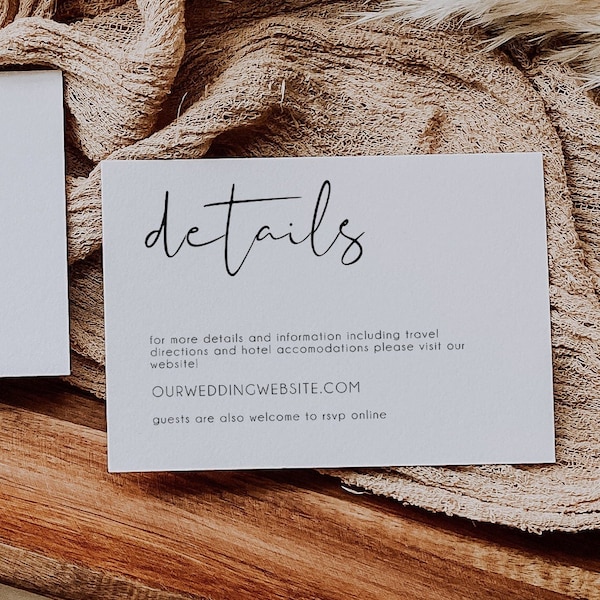 Minimalist Wedding Details Card Template, Modern Wedding Details Insert, Response Card, Wedding Accommodations Card | SARAH