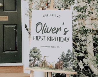 One Happy Camper First Birthday Welcome Sign, Happy Camper First Birthday Welcome Sign, Camping 1st Birthday Welcome Sign | CAMP