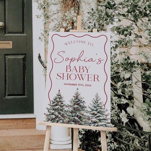 Christmas Baby Shower Welcome Sign, Merry Little Baby Shower Welcome Poster, Winter Welcome Sign, Holiday Baby Shower Sign | MARY image 1