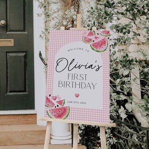 Watermelon First Birthday Welcome Sign, One in a Melon Birthday Welcome Sign, Pink Watermelon 1st Birthday Welcome Sign | MELON