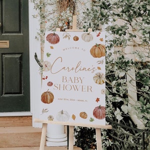 Kleines Kürbis-Babyparty-Willkommensschild, Herbst-Babyparty-Willkommensschild, Herbstkürbis-Willkommensschild, Herbstblumen-Duscheschild | KORA