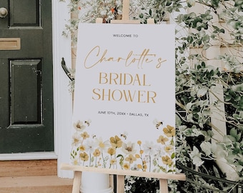 Bride to Bee Bridal Shower Welcome Sign, Wildflower Welcome Poster | BEE