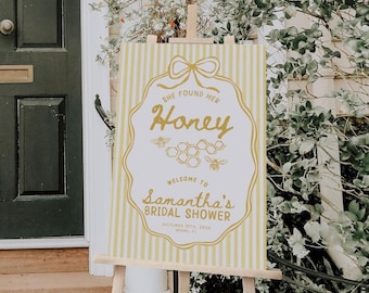 Ze vond haar honing vrijgezellenfeest welkomstbord sjabloon, Bride to Bee welkomstposter vrijgezellenfeest, botergele bruids | HONING