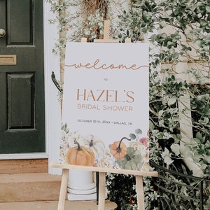Fall Bridal Shower Welcome Sign Template, Boho Fall Bridal Shower Welcome Poster, Fall in Love Welcome Sign Poster, Pumpkin Sign | HAZEL