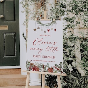Eine fröhliche kleine Babyparty Willkommensschild Vorlage, Weihnachten Babyparty Willkommen Poster, Winter-Babyparty Willkommensschild | HOLLY