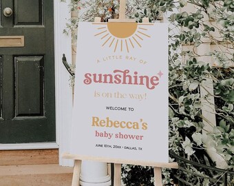 A Little Ray of Sunshine Baby Shower Welcome Sign, Girl Sun Baby Shower Welcome Poster, Sunshine Baby Shower Welcome Sign, Boho Sign | SHINE