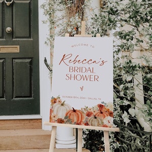Pumpkin Bridal Shower Welcome Sign Template, Boho Floral Bridal Shower Welcome Poster, Fall in Love Welcome Sign Poster, Fall Bridal|  DORA