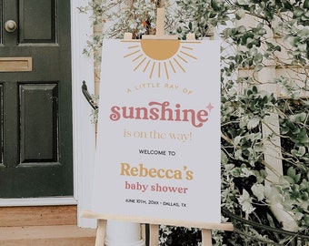 A Little Ray of Sunshine Baby Shower Willkommensschild, Mädchen Sonne Babyparty Willkommen Poster, Sunshine Baby Shower Willkommensschild, Boho Schild | STRAHLEND