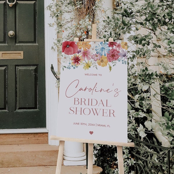Wildflower Bridal Shower Welcome Sign Template, Boho Floral Bridal Shower Welcome Poster, Love in Bloom Welcome Sign Poster | SOFIA