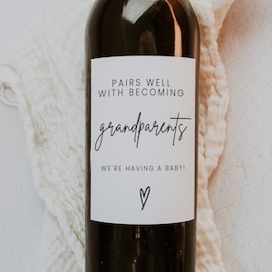 Pregnancy Announcement Wine Labels Template, Baby Announcement Wine Label Printable, Becoming Grandparents, Pregnant Reveal Stickers | GRACE