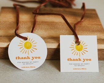 Sun Favor Tags Template, Sunshine Baby Shower Favor Tag, Editable Thank You Tag, Here Comes the Sun, First Trip around The Sun Tags | SUN