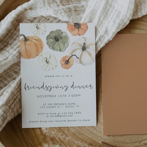 Friendsgiving Invitation Template, Thanksgiving Dinner Invitation, Pumpkin Thanksgiving Invite, Fall Holiday Party Invitation | HAZEL