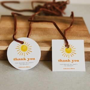 Sun Favor Tags Template, Sunshine Baby Shower Favor Tag, Editable Thank You Tag, Here Comes the Sun, First Trip around The Sun Tags | SUN