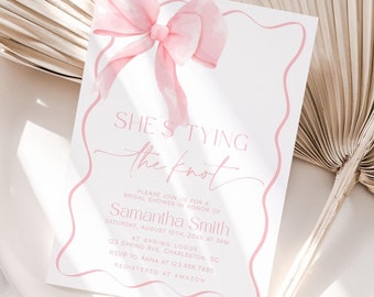 Sie bindet den Knoten Brautparty-Einladungs-Vorlage, Rosa Bogen-Brautparty-Einladung, Kokette Brautparty-Einladung | SCHLEIFE