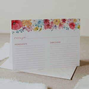 Spring Floral Recipe Card Template, Wildflower Bridal Shower Recipe Card, Editable Recipe Card, Spring Bridal Shower | SOFIA
