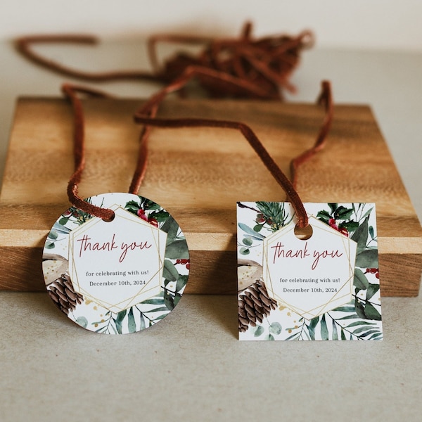 Christmas Favor Tag Template, Holiday Round Tag, Christmas Wreath Tag, Round Tag, Square Tag, Holiday Favor Tag, Christmas Sticker | NOEL
