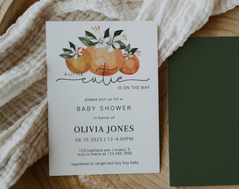 Little Cutie Baby Shower Invitation, Orange Citrus Theme (Digital Download)