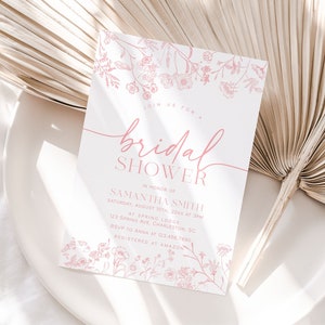 de modèle de Faire-part douche nuptiale rose cendré, Faire-part douche nuptiale floral rose vintage, Faire-part douche nuptiale chinoiseries | LIA