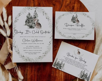 Baby It's Cold Outside Baby Shower Invitation Set, Winter Wonderland Baby Shower Invite, Woodland Baby Shower, Gender Neutral Shower | LINA