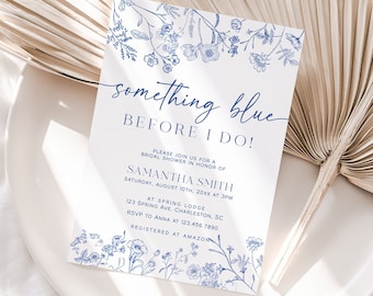 Something Blue Bridal Shower Invitation Template, Vintage Blue Floral Bridal Shower Invite, Chinoiserie Bridal Shower Invitation | LIV